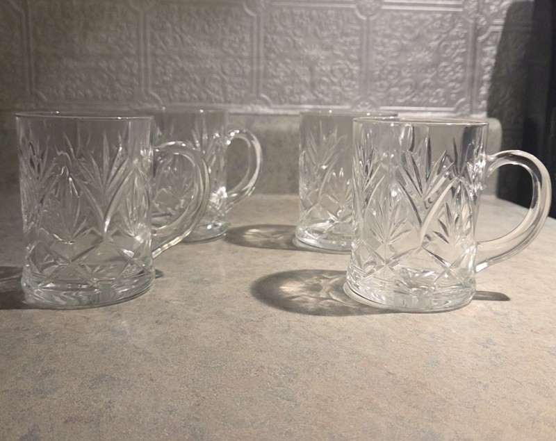Set of 4 Vintage Paul Sebastian Crystal Diamond Cut Glass Mugs 12 oz France