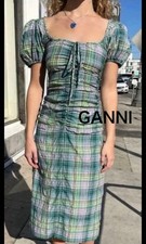 GANNI Green Check Midi Dress Size 32 - Tags Attached