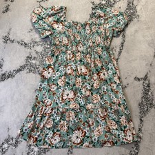 Lauren Conrad Dress Womens Size 3X Teal Multi Floral Print Puff Sleeve Smocked
