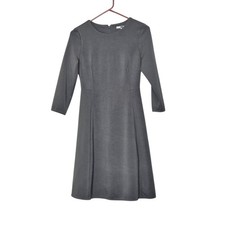 UNIQLO Gray Thick Knit Midi Dress Square Neck Zipper Back XXS Minimalist Basics