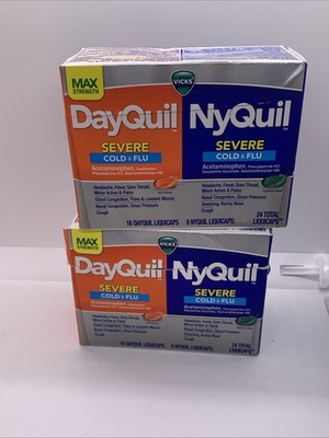2 PACK Vicks DayQuil NyQuil Severe Cold Flu LiquiCaps 24/each 48 TOTAL  Ex 3/28