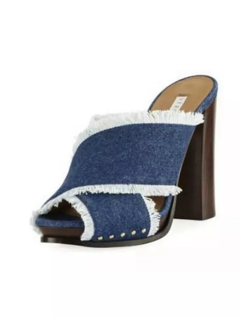 denim block heel sandals