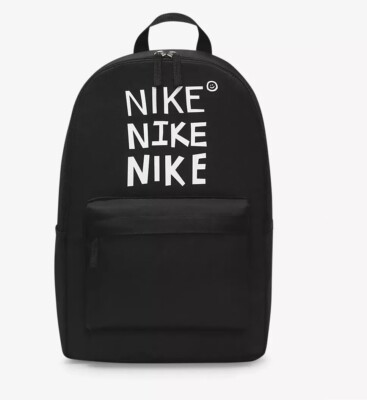 Nike Heritage Triple Nike Logo Backpack Sports Gym School Rucksack Bag  Black 25l UK
