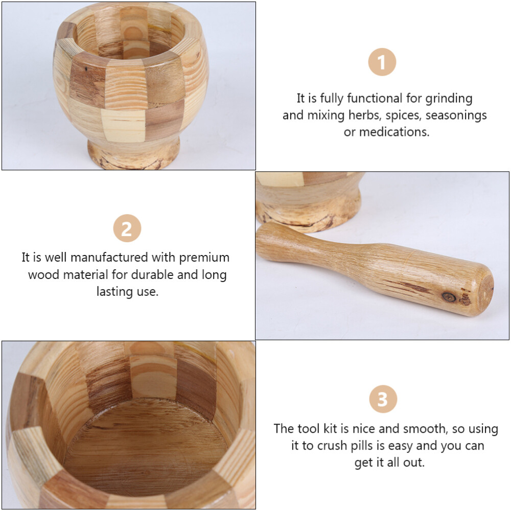 Wood Garlic Mortar Pounder Medicine Crusher Bowl Grinder Masher eBay
