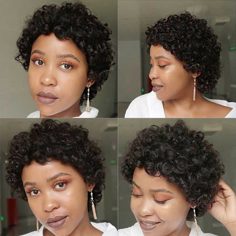 Short Pixie Cut Afro Curly Wavy Wig Black Synthetic Hair  display picture 2