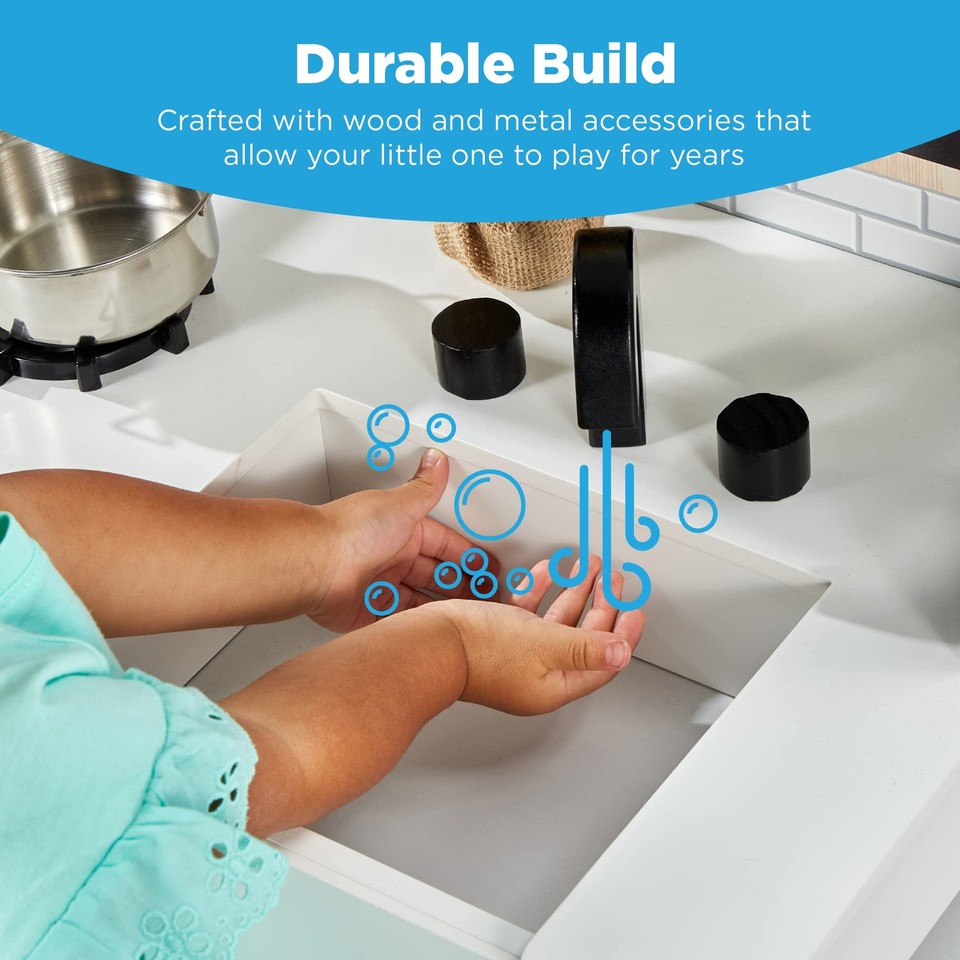 Farmhouse Play Kitchen Toy, Wooden Pretend Set for Kids w/ Chalkboard