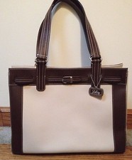 Longaberger Sisters Handbag - Large Belted Tote Brown/White, NWOT