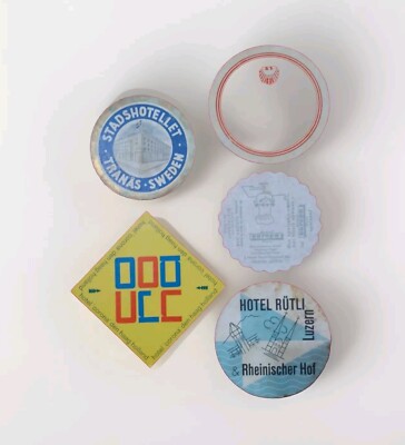 Vintage HOTEL LUGGAGE LABELS LOT x5 Germany Sweden Netherlands 1950's