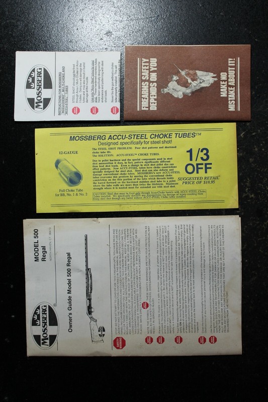 MOSSBERG MODEL 500 REGAL OWNER'S GUIDE,ACCU-CHOKE INSTRUCTIONS,SAFETY; FREE SHIP