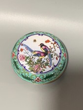 Collectible China old Enamel cloisonne handpainting flower bird compact box Blue