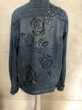 Vintage Denim Jacket Size M With Flower And Sequin Detail - Measurements Below.