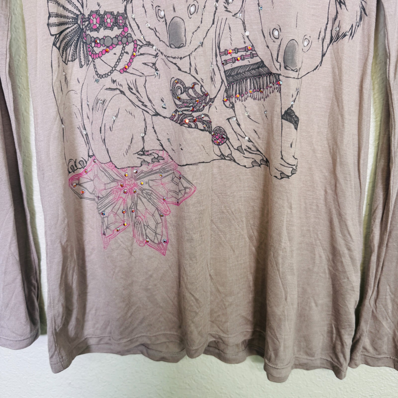 Key Top Womens Small Koala Bears Swarovski Rhinestone Tee Shirt Y2K Key Closet