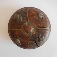 Wooden Box Marquetry Copper Brass Handmade France Art Deco Ethnic N3459