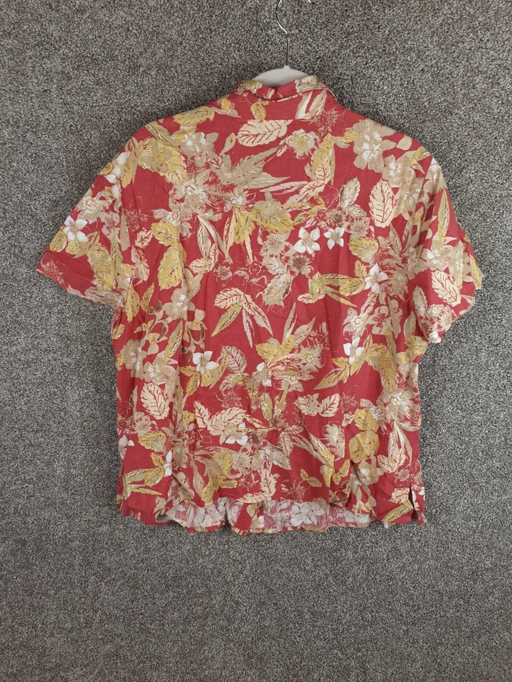 Emma James Floral Blouse Women 22W Orange Yellow Floral Short Sleeve Linen Blend - Image 3 of 4