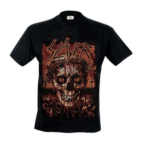 Slayer Crowned Skull Logo Black Crew Neck T-Shirt - Imagen 1 de 2