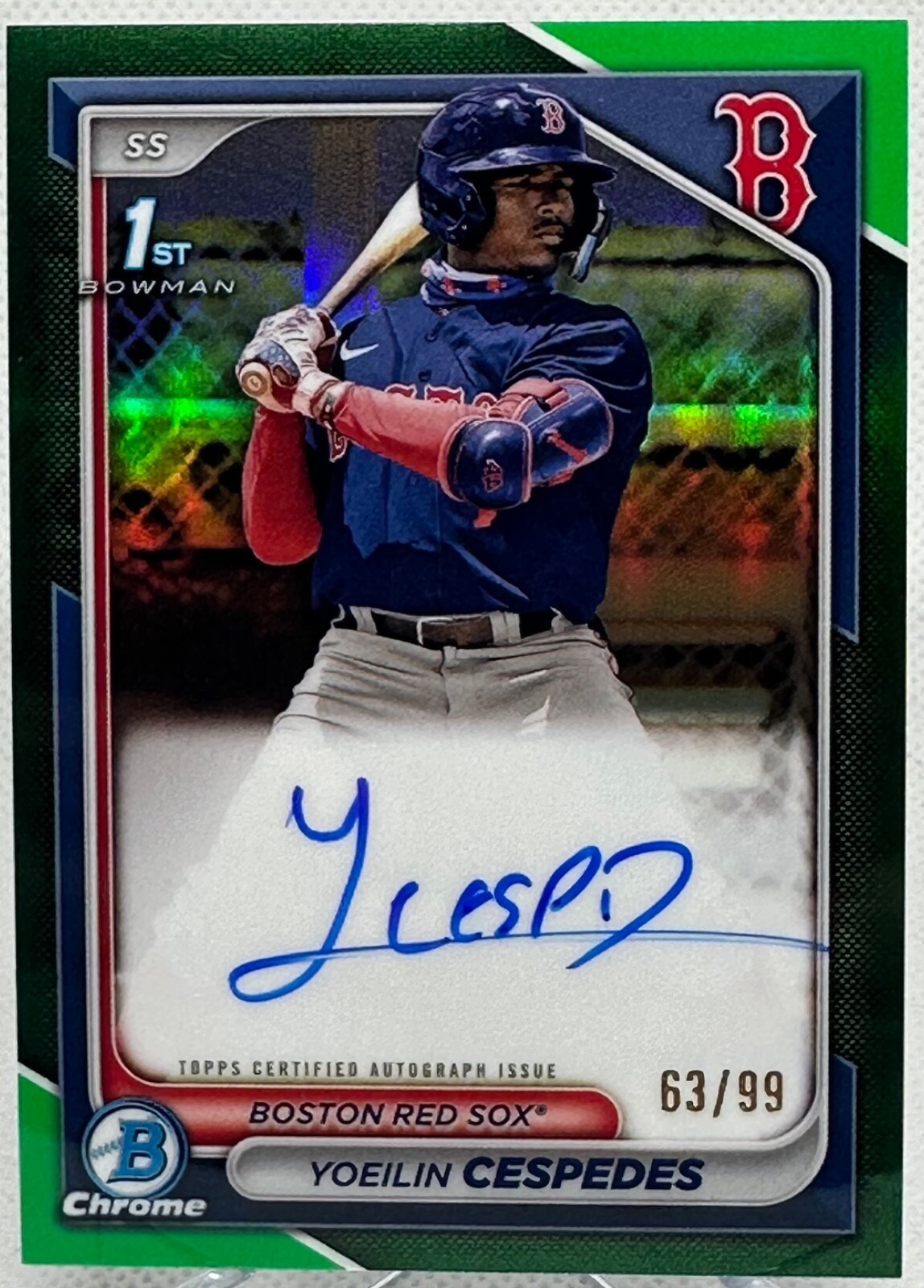 2024 Bowman Chrome 1st Yoeilin Cespedes Green Auto /99 Red Sox CPA-YCE
