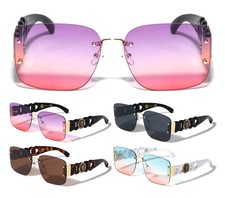 OVERSIZED SQUARE RIMLESS LION MEDALLION CHAIN SUNGLASSES RETRO DESIGNER FASHION