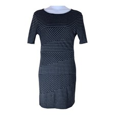 Eliza J Dress Size 6 Black Gray Striped Knee Length Short Sleeved Womens
