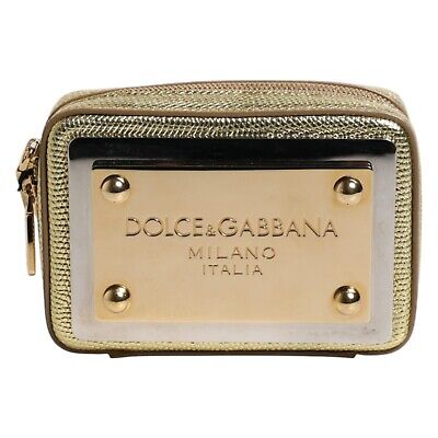 DOLCE & GABBANA Bag Gold Leather DG Logo Plaque Zip Around DOLCE & GABBANA Bag Gold Leather DG Logo Plaque Zip Around