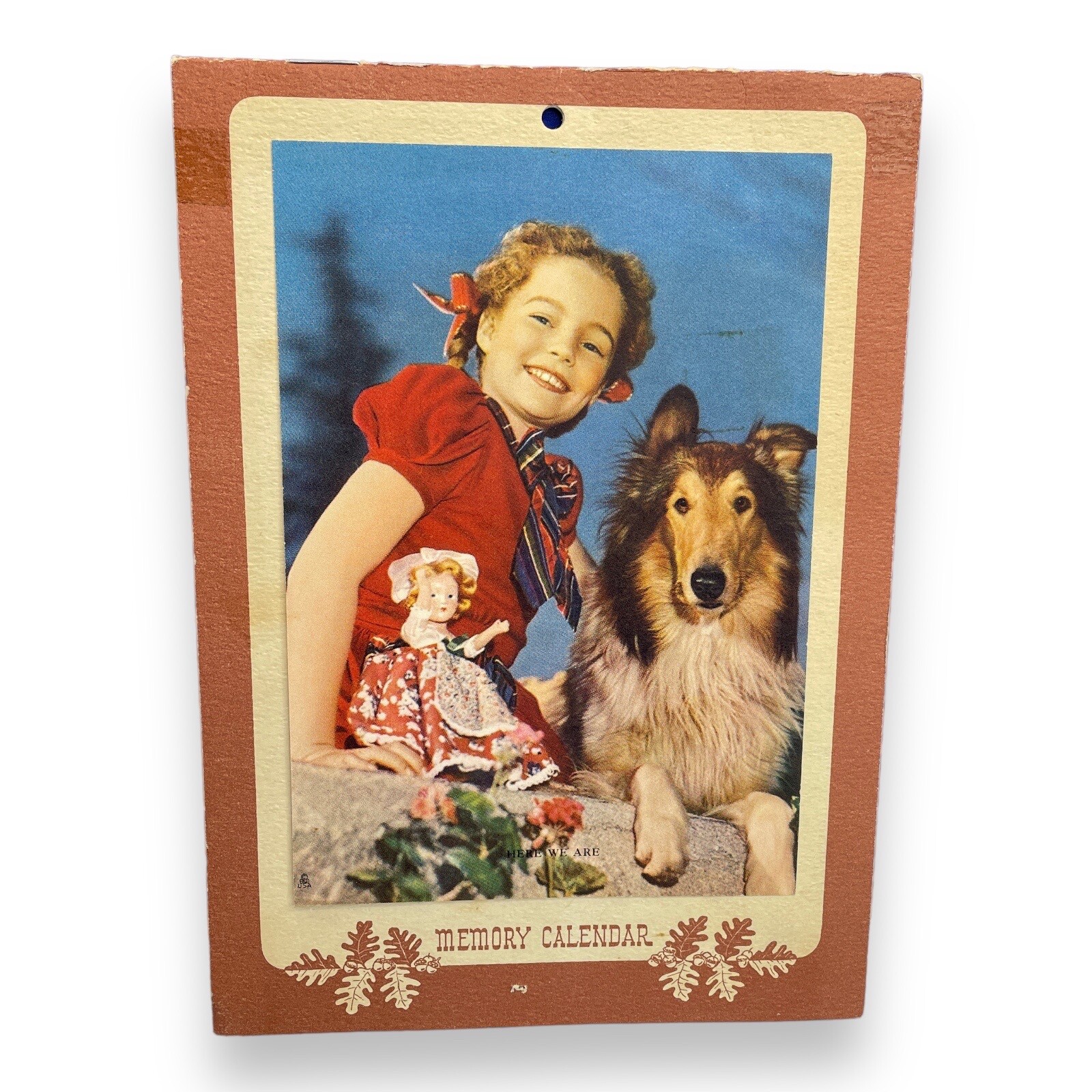 1953 Lassie Memory Calendar Seasons Greeting Holiday Girl Doll