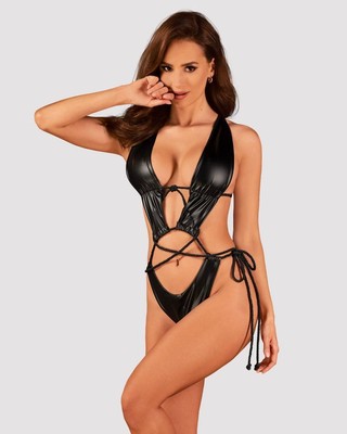 OBSESSIVE Sexy Offener Damen Body Erotik Vinyl Unterwäsche Schwarz Hot Lederoptik