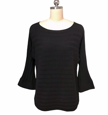 Saks Fifth Avenue 100% Cashmere Sweater Black Raised Knit Bell Sleeve Women s M