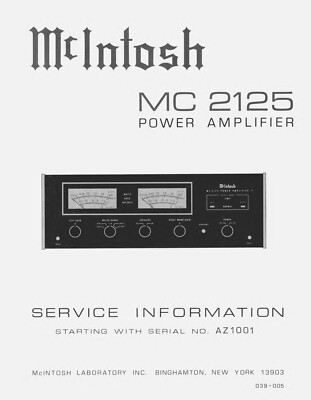 Service Manual-Anleitung für McIntosh MC 2125 