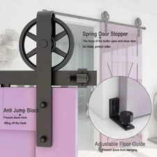 4-20' Single Sliding Barn Door Hardware Closet Track Kit &Adjustable Floor Guide