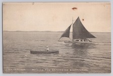 STORM LAKE IOWA, CANOTTAGGIO E VELA, CARTOLINA TIPO ALBERTYPE, anni '10 circa
