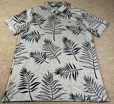 Travis Mathew Polo Mens 2XL Grey Leaves Floral Golf Shirt Performance Pima Med