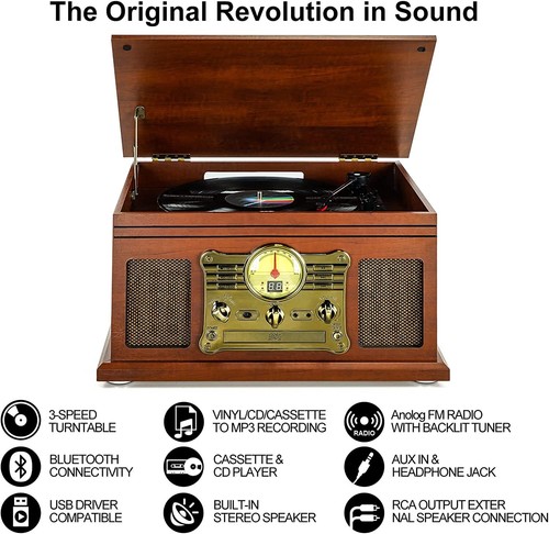 10-in-1 Bluetooth Record Player Multifunctional 3-Speed Turntable Vinyl Record - Picture 3 of 8