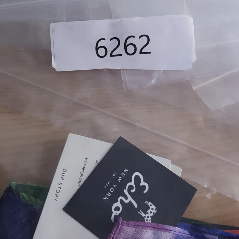 ECHO Womens Scarf Blue Geometric Rectangle Lightweight Silky 72x18 - Image 4 of 4