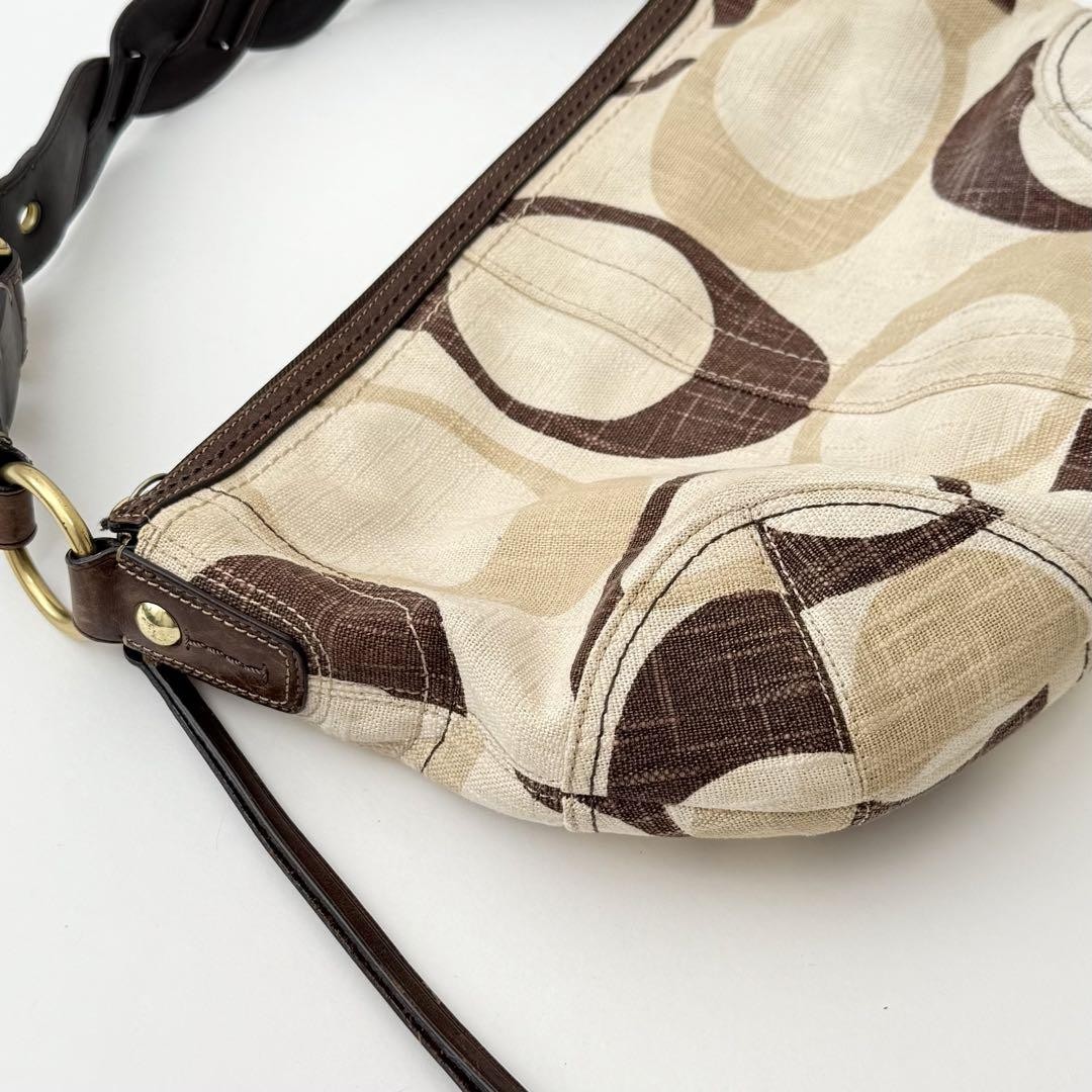 バッグ Coach Signature Khaki Canvas Hobo Bag Used Coach Signature Khaki Canvas Hobo Bag with Leather