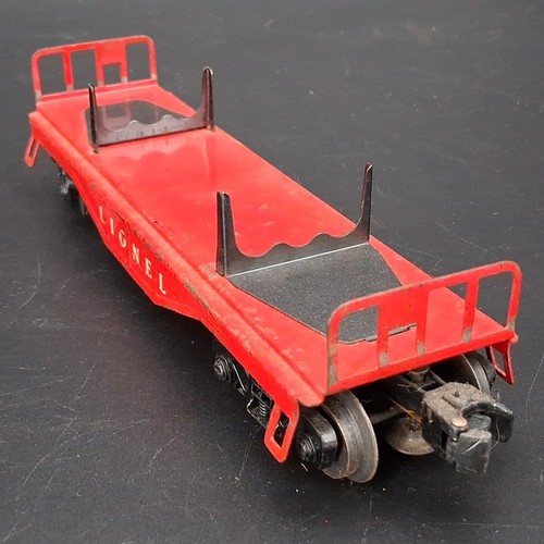 Lionel 6111 (?) Flat Lumber Log Car No Load Red Postwar Model Railway O Gauge 