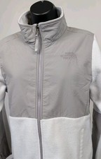 The North Face Denali Girls Jacket White Gray Polartec Full Zip Sz Large 14/16