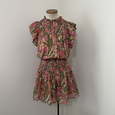ENTRO Small Saturday In The Park Pink & Green Floral Smocked Mini Dress