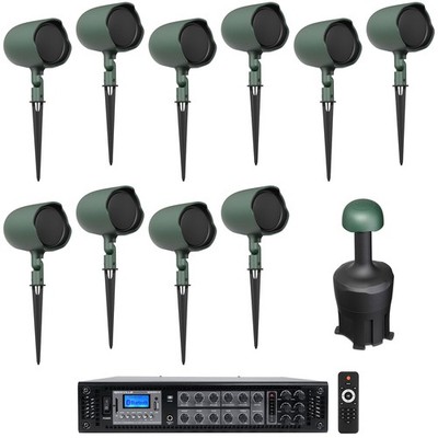 (10) JBL-GSF3-GN 3'' Landscape Ground Stake 70v Commercial Speakers+8'' Sub+Amp