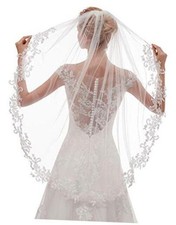 EllieHouse Womens Short Fingertip Length 1 Tier Lace Wedding 1T Ivory Style 2