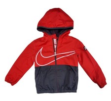 Nike Jacket Youth Small 4-5 Years Hooded Windbreaker Red Black Full Zip Logo