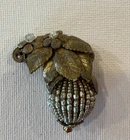 Signed Miriam Haskell Baroque Pearl Seed Bead Flower Gold Tone Pin Brooch