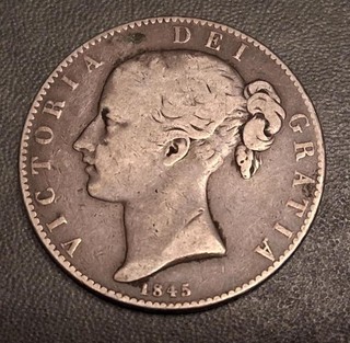 UK 1845 silver Crown uncleaned original FINE