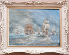 James William Blanch (b 1905) Large Oil on Canvas. Naval Battle Engagement.