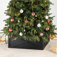 Glitzhome Tree Collar Christmas Tree Skirt Cover for 9ft Tree Black Wooden | ...