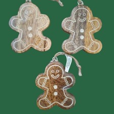 3 Wooden Gingerbread Man Christmas Ornament Rustic Primitive Country Set Men