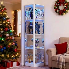 Gurexl Corner Display Cabinet with Glass Doors , Curio Cabinet with LED Lights