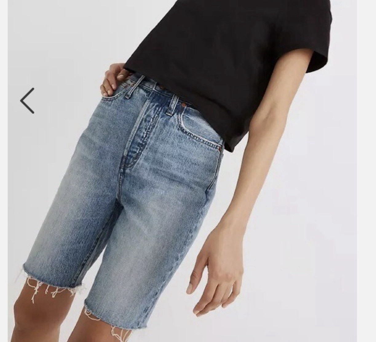 Madewell High-Rise Bermuda Denim Shorts Women's Blue Size 32 Raw Hem Pockets