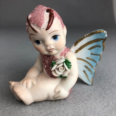 Japan Sugar Baby Fairy Pixie Butterfly Porcelain Figurine VTG 1950s Rose Pink