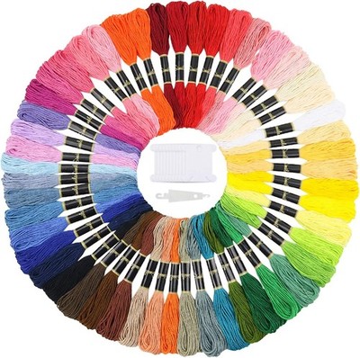 Vibrant 50 Skein Embroidery Floss Set with Needle & Bobbins - Craft Essentials
