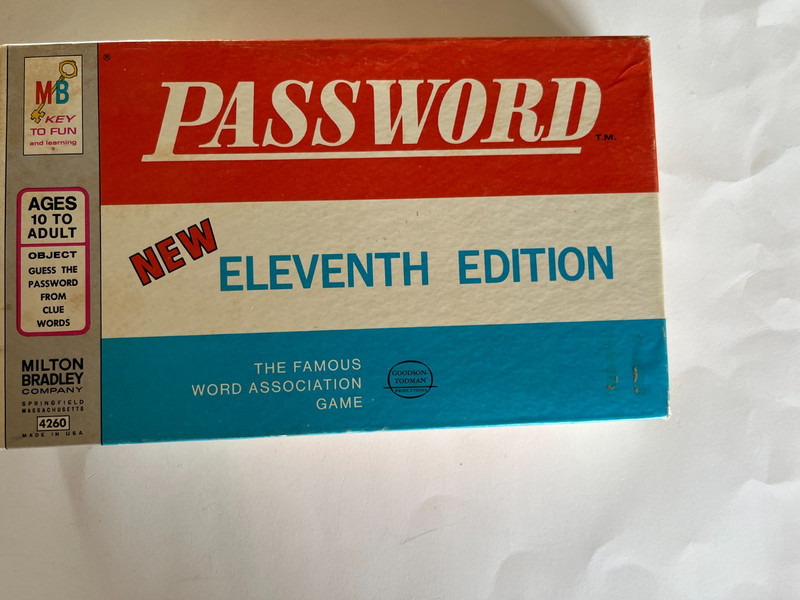 Vintage 1970 Milton Bradley PASSWORD Game - 11th Edition, complete in box
