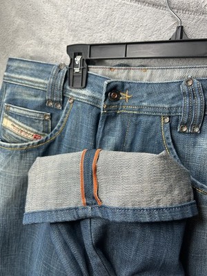Diesel Zathan Jeans Mens 33x34 Blue Med Wash Bootcut Made in Italy Selvedge